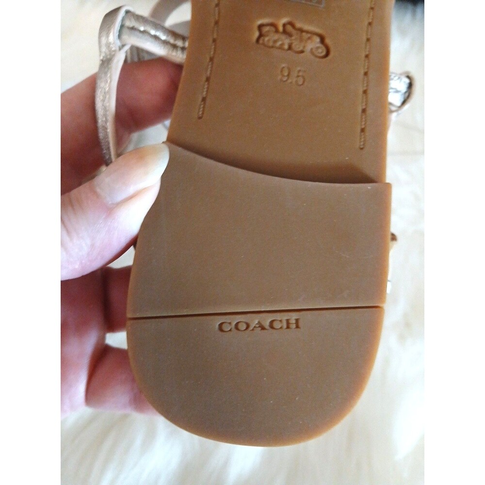 NWOT COACH WOMEN'S 9.5 JERI PATENT LEATHER SOFT METALLIC GOLD LOGO THONG SANDALS - Picture 8 of 10